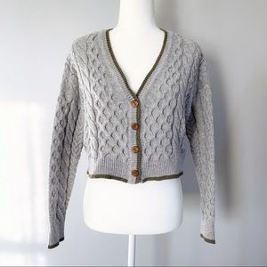 BDG Grey Green Crop Fuzzy Cardigan Sweater